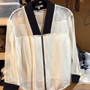 Rebecca Minkoff Sheer Ivory Bomber with Black Trim